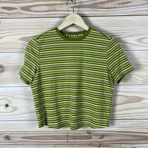 Outdoor Voices Cropped Tee Womens XS Green Striped Athletic Shirt Y2K Vibes